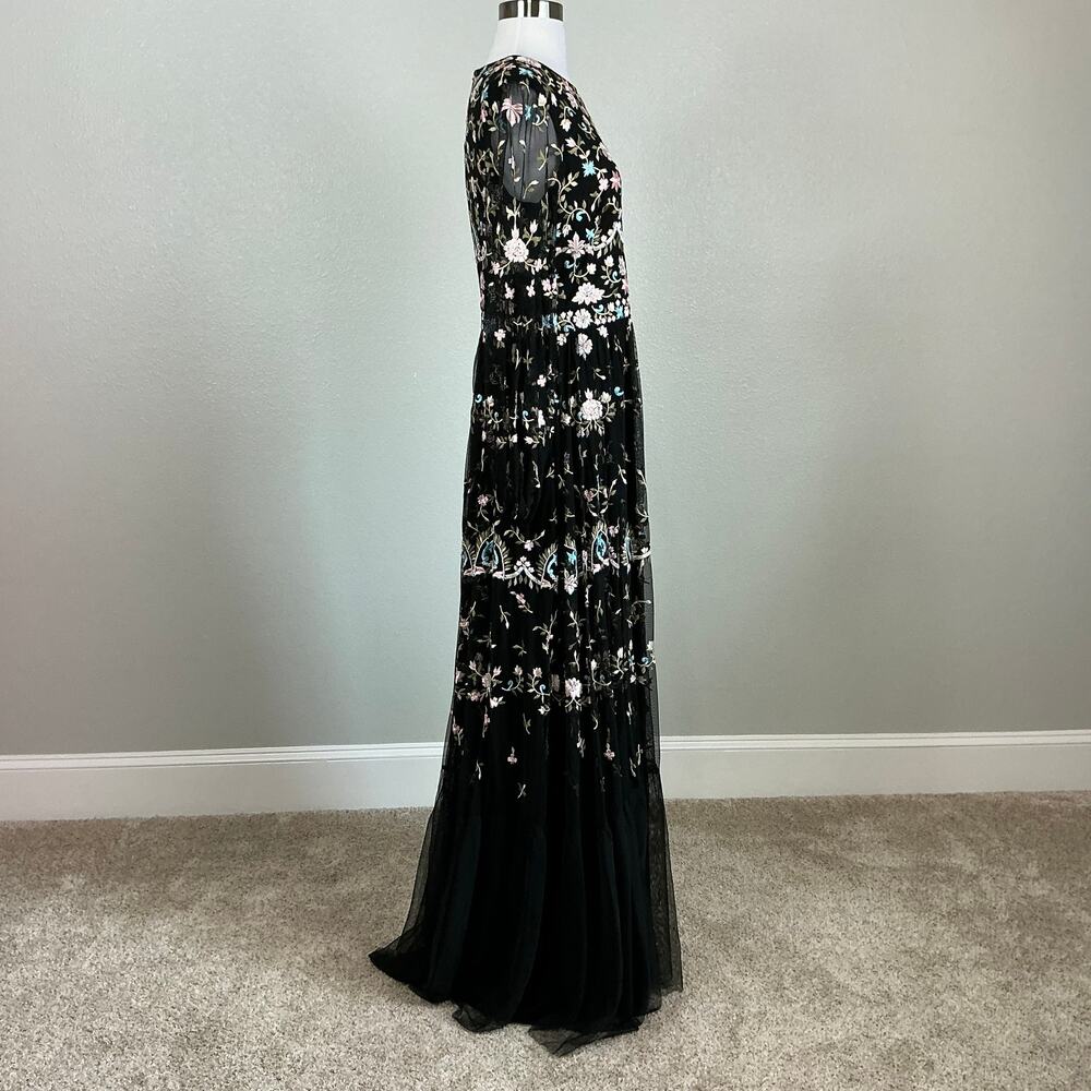 Mac Duggal 35111 Black Evening Gown Floral Embroidered Long Sleeve Dress Size 18 - Picture 4 of 12